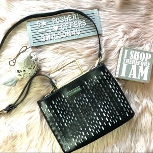 Bebe Marisa Vegan Leather Perforated Black/Gold Crossbody Bag